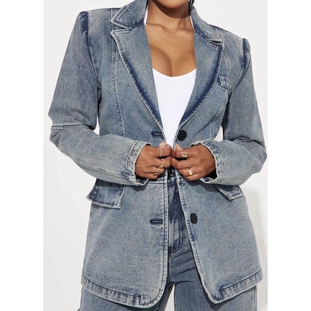 NWT Fashion Nova Grey Denim Blazer Jacket Sz XL